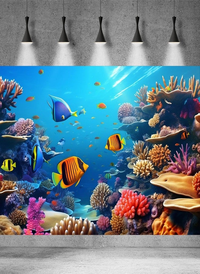 CaterRina Underwater World Aquarium Background Vibrant Coral Reef Tropical Fish Terrarium Background Deep Blue Ocean with Colorful Fish and Marine Life Fish Tank Backdrop Wallpaper Decor Poster 30x12in - Image 3
